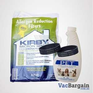 Kirby Pet Stain and Odor Remover 651ml +2 Genuine Kirby Belts + 6 Genuine Kirby Bags, Universal Fit for ALL KIRBY MODELS
